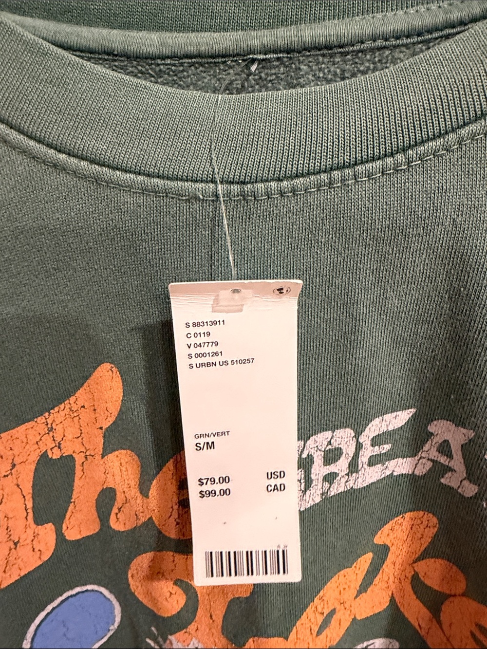 Urban Outfitters Green Graphic Crewneck Sweatshirt with Yellow & Blue Print - Picture 2 of 5